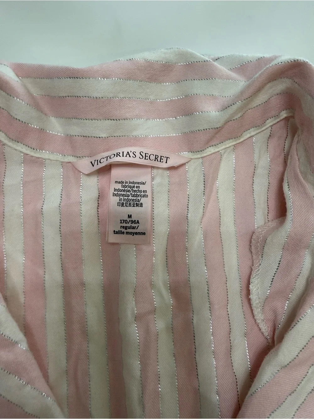 Victoria's Secret Pink Striped Pajama Set with Black Trim Size Medium